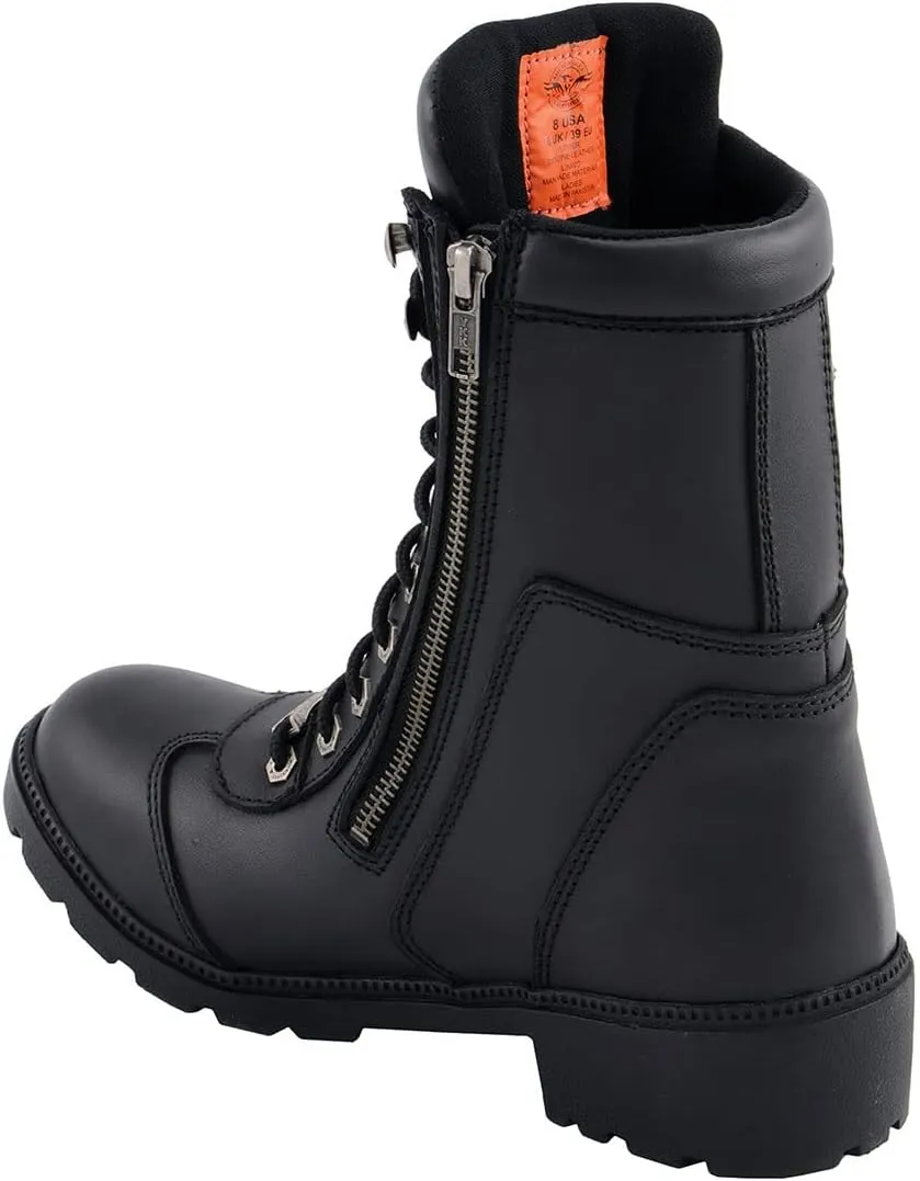 Milwaukee Leather MBL9301 Women's Black Leather Lace-Up Motorcycle Biker Riding Boots with Side Zipper Entry - 8.5