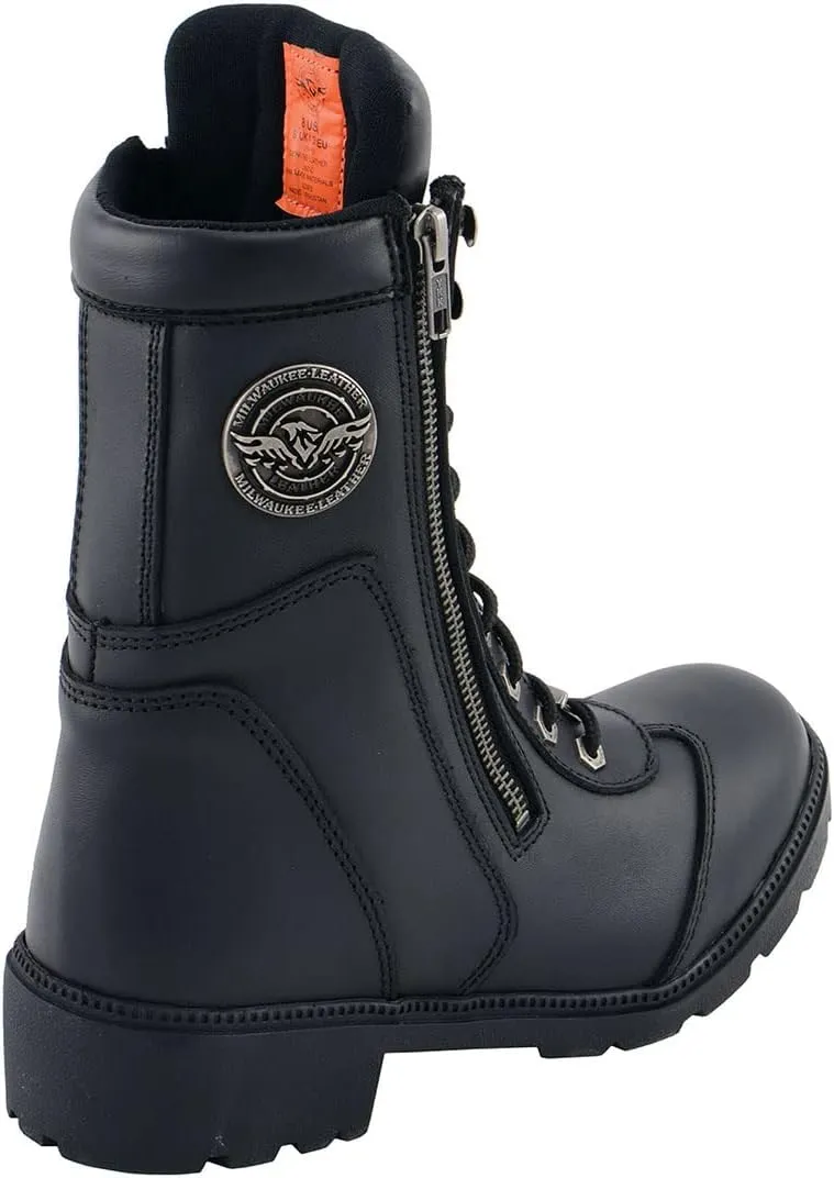 Milwaukee Leather MBL9301 Women's Black Leather Lace-Up Motorcycle Biker Riding Boots with Side Zipper Entry - 8.5