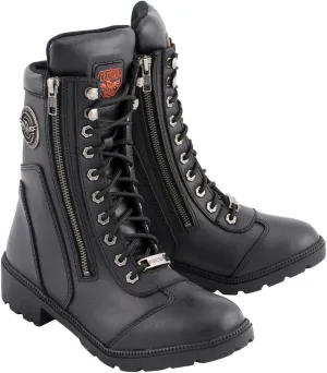 Milwaukee Leather MBL9301 Women's Black Leather Lace-Up Motorcycle Biker Riding Boots with Side Zipper Entry - 8.5