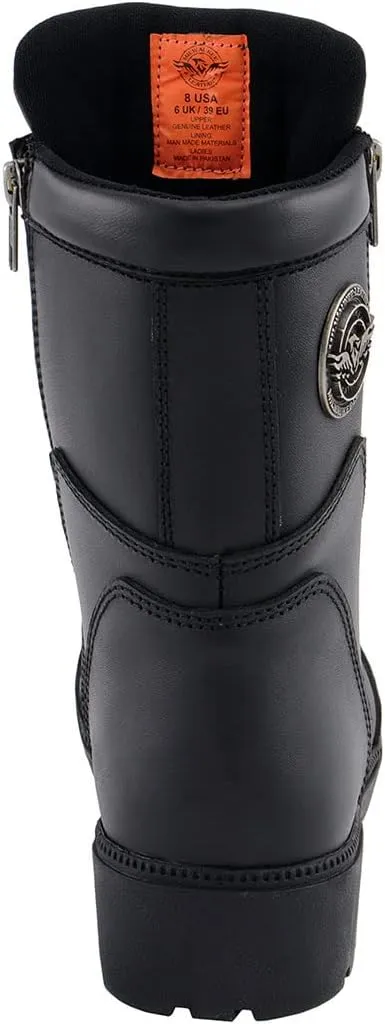 Milwaukee Leather MBL9301 Women's Black Leather Lace-Up Motorcycle Biker Riding Boots with Side Zipper Entry - 8.5