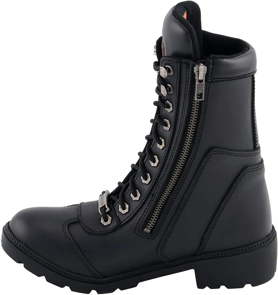 Milwaukee Leather MBL9301 Women's Black Leather Lace-Up Motorcycle Biker Riding Boots with Side Zipper Entry - 8.5