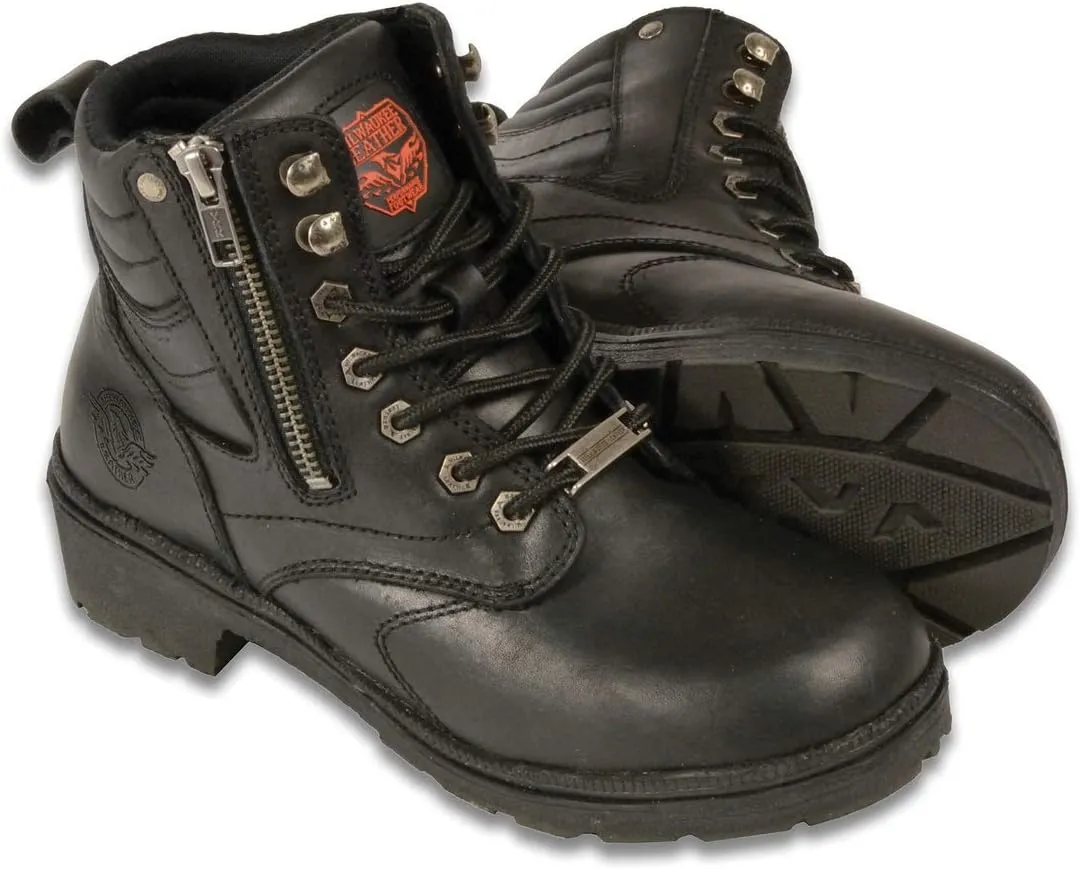 Milwaukee Leather MBL9320 Women's Premium Black Leather Lace-Up Motorycle Riding Boots with Side Zipper - 5.5