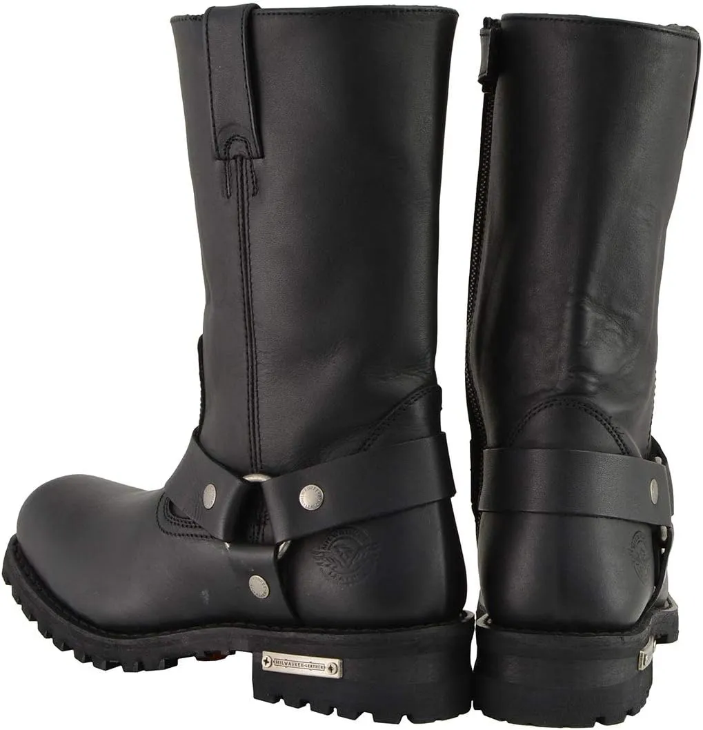 Milwaukee Leather Men's Wide-Width Classic Black Leather 11-Inch Square Toe Motorcycle Harness Boots MBM131W