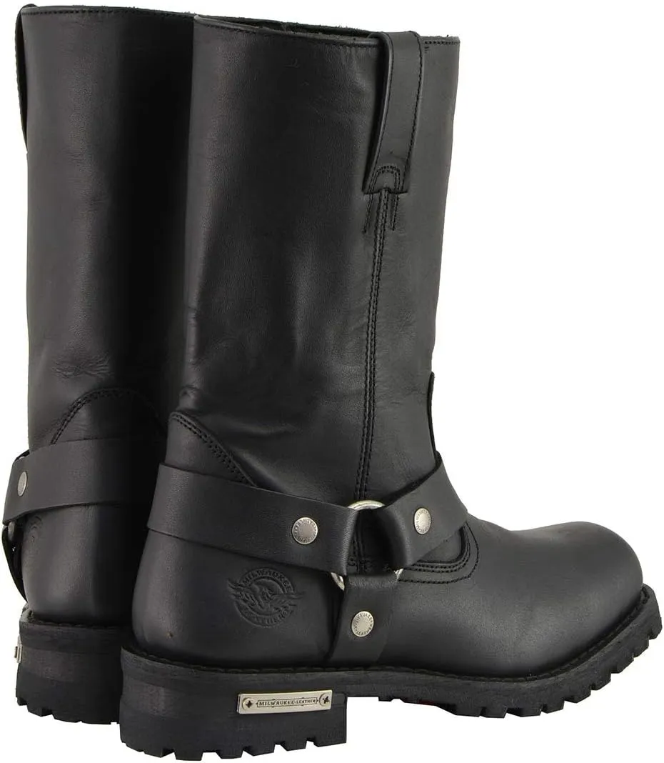 Milwaukee Leather Men's Wide-Width Classic Black Leather 11-Inch Square Toe Motorcycle Harness Boots MBM131W