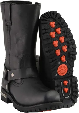 Milwaukee Leather Men's Wide-Width Classic Black Leather 11-Inch Square Toe Motorcycle Harness Boots MBM131W