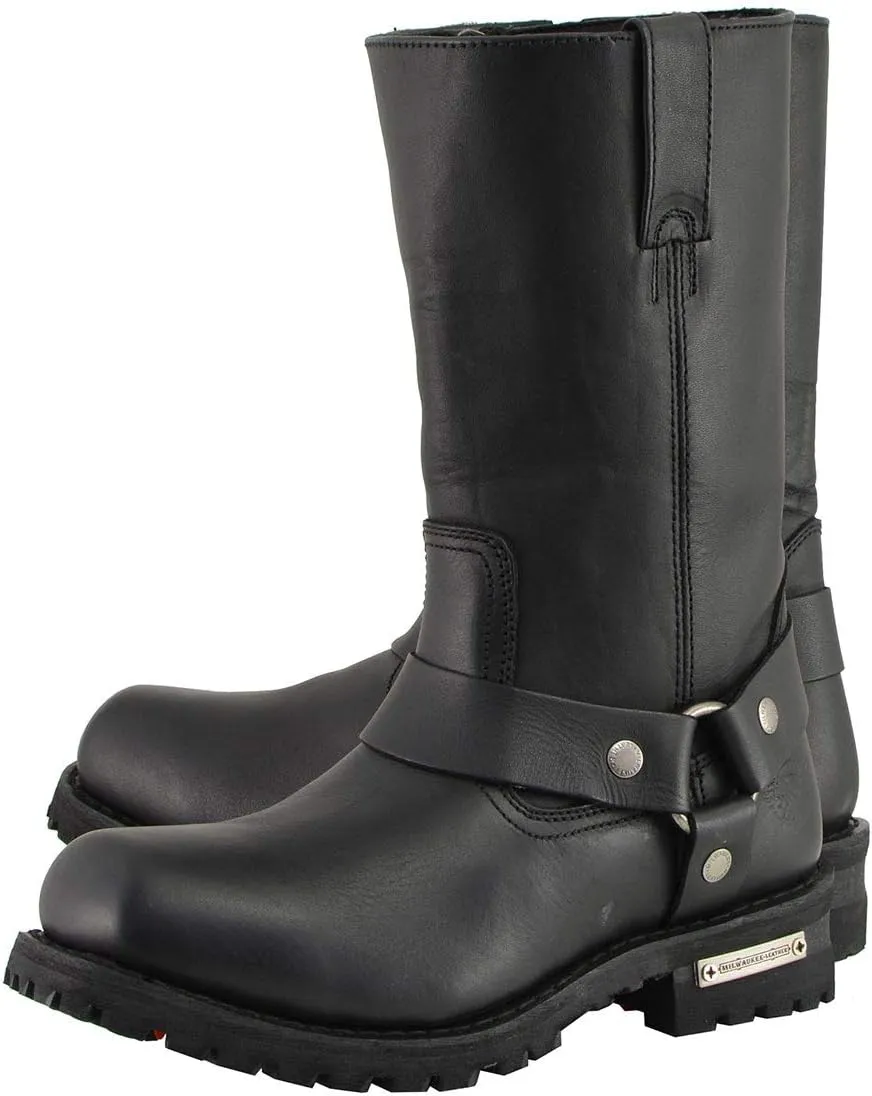 Milwaukee Leather Men's Wide-Width Classic Black Leather 11-Inch Square Toe Motorcycle Harness Boots MBM131W