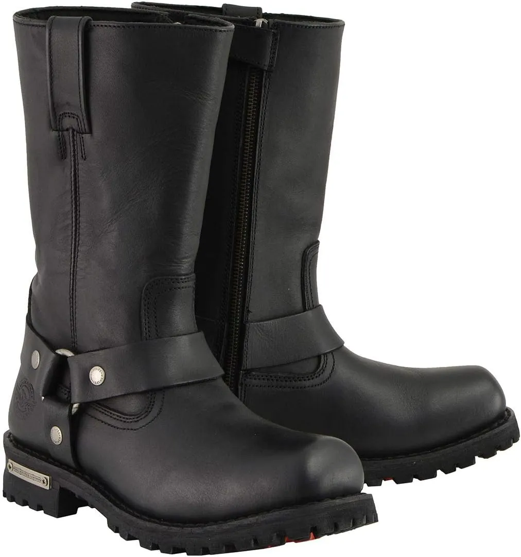 Milwaukee Leather Men's Wide-Width Classic Black Leather 11-Inch Square Toe Motorcycle Harness Boots MBM131W