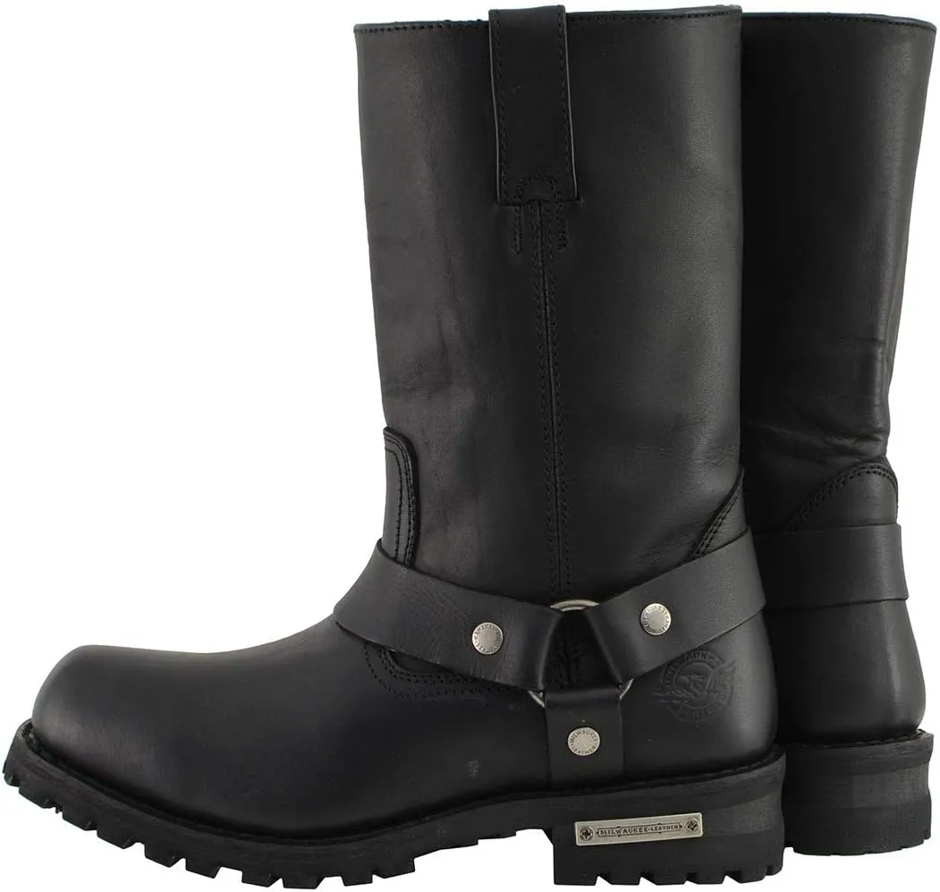 Milwaukee Leather Men's Wide-Width Classic Black Leather 11-Inch Square Toe Motorcycle Harness Boots MBM131W