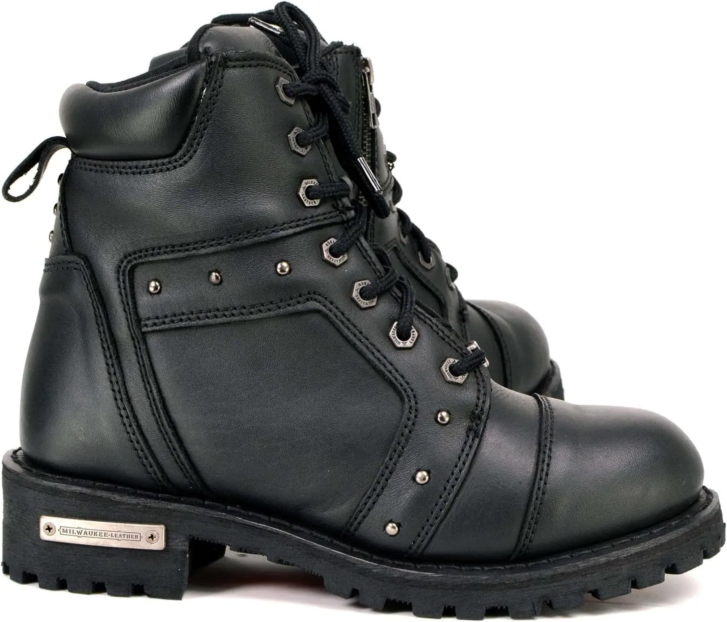 Milwaukee Leather Women's Black Premium Leather Motorcycle Riding Boots w/Lace-Up and Side Zipper Closure MBL9319