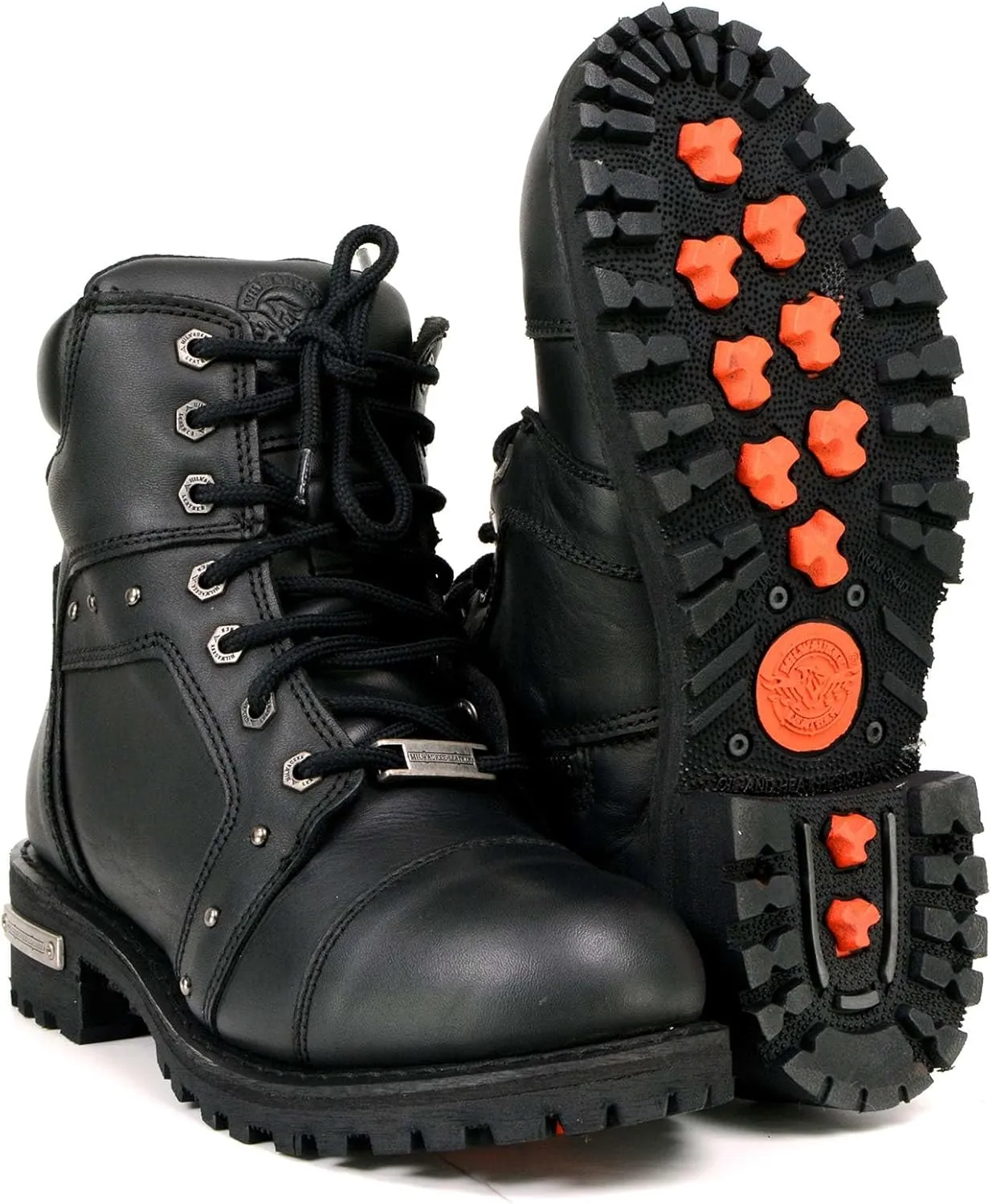 Milwaukee Leather Women's Black Premium Leather Motorcycle Riding Boots w/Lace-Up and Side Zipper Closure MBL9319