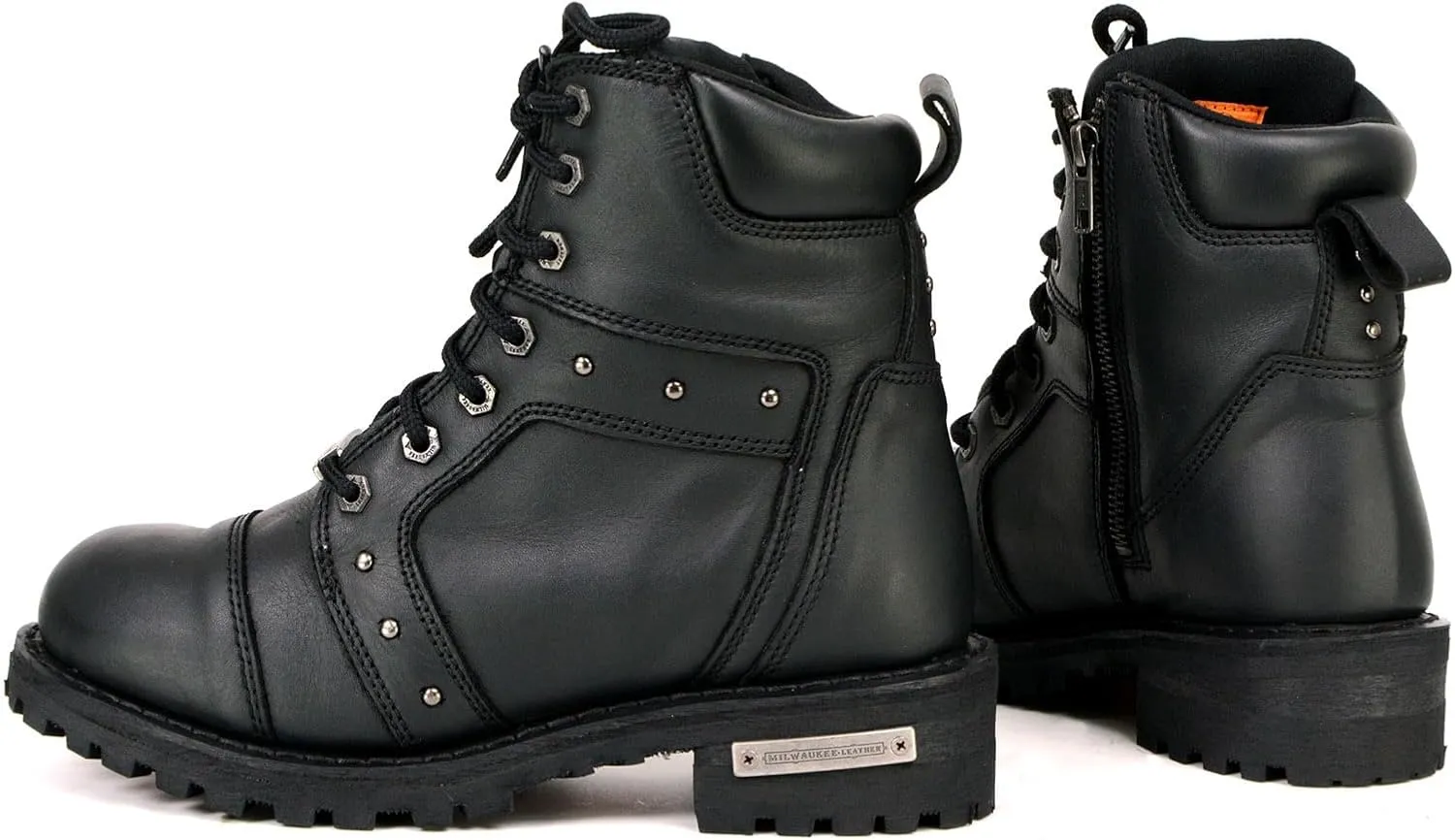 Milwaukee Leather Women's Black Premium Leather Motorcycle Riding Boots w/Lace-Up and Side Zipper Closure MBL9319