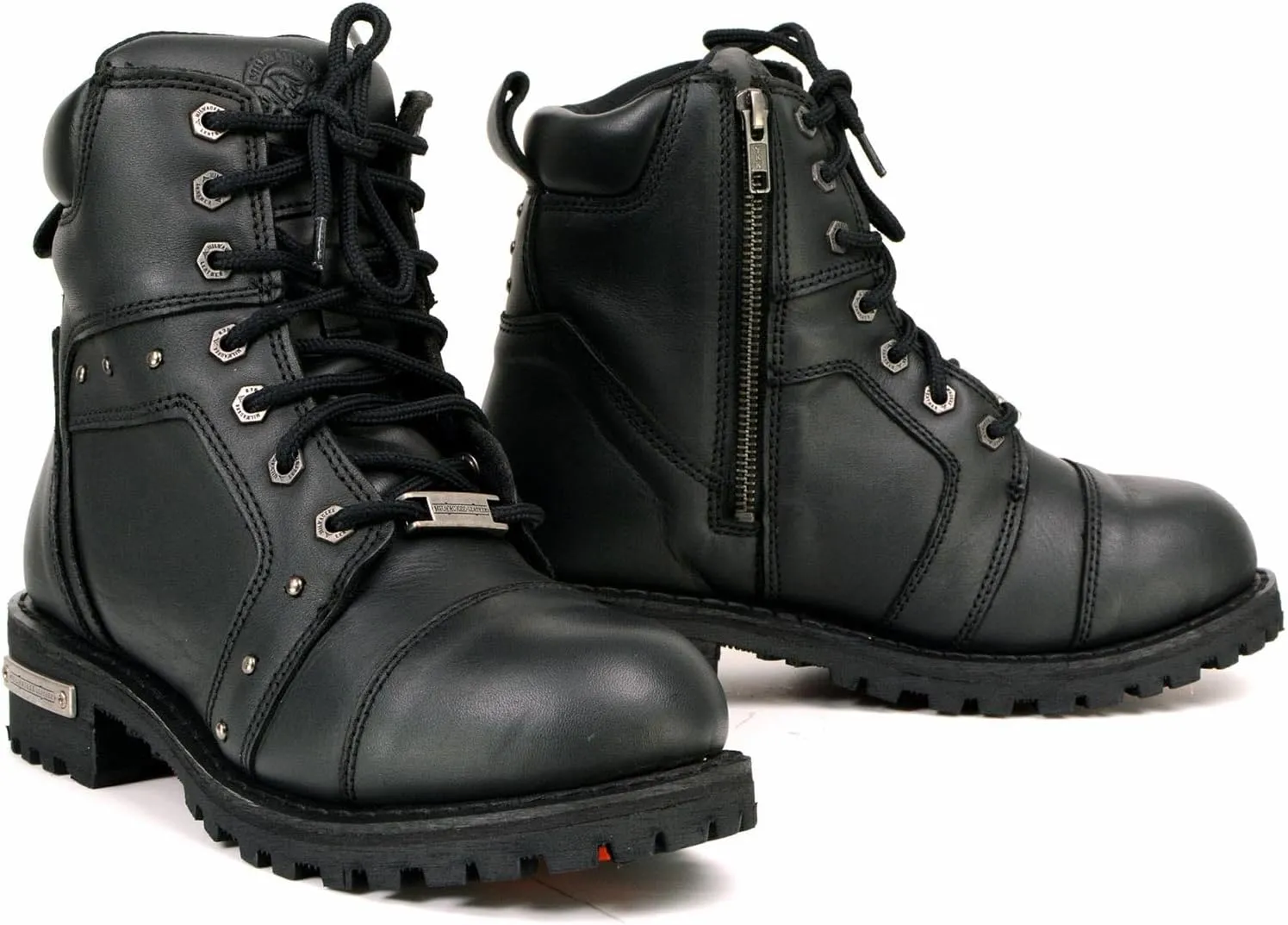 Milwaukee Leather Women's Black Premium Leather Motorcycle Riding Boots w/Lace-Up and Side Zipper Closure MBL9319