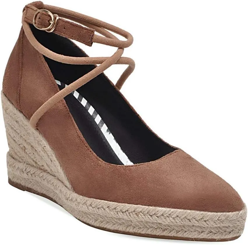 MIOKE Women's Espadrille Wedge Sandals Pointed Toe Ankle Strappy Chunky Platform High Heel Dress Shoes