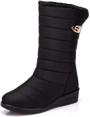 MIOKE Women's Waterproof Rain Mid Wide Calf Snow Boots Warm Fur Lightweight Slip On Winter Cold Weather Boot