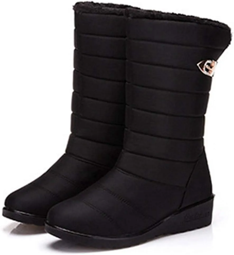 MIOKE Women's Waterproof Rain Mid Wide Calf Snow Boots Warm Fur Lightweight Slip On Winter Cold Weather Boot