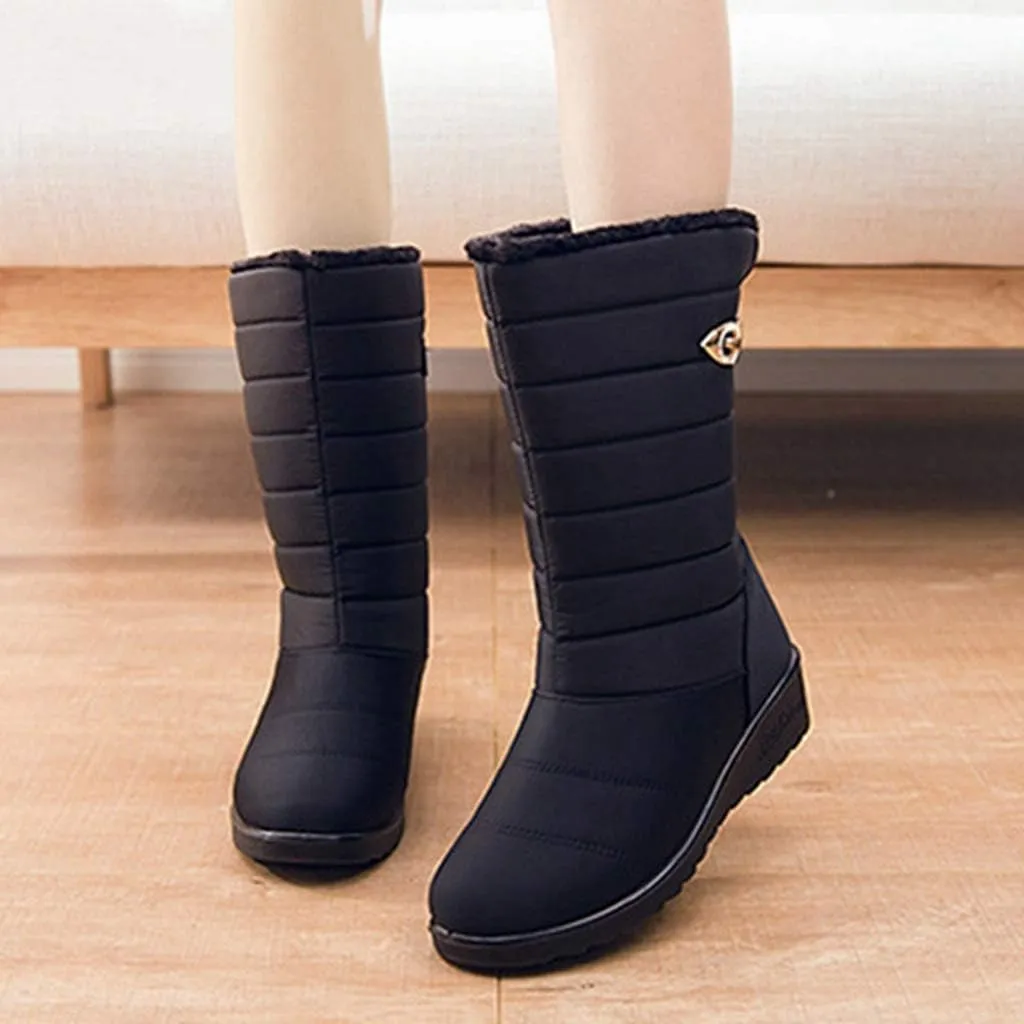 MIOKE Women's Waterproof Rain Mid Wide Calf Snow Boots Warm Fur Lightweight Slip On Winter Cold Weather Boot