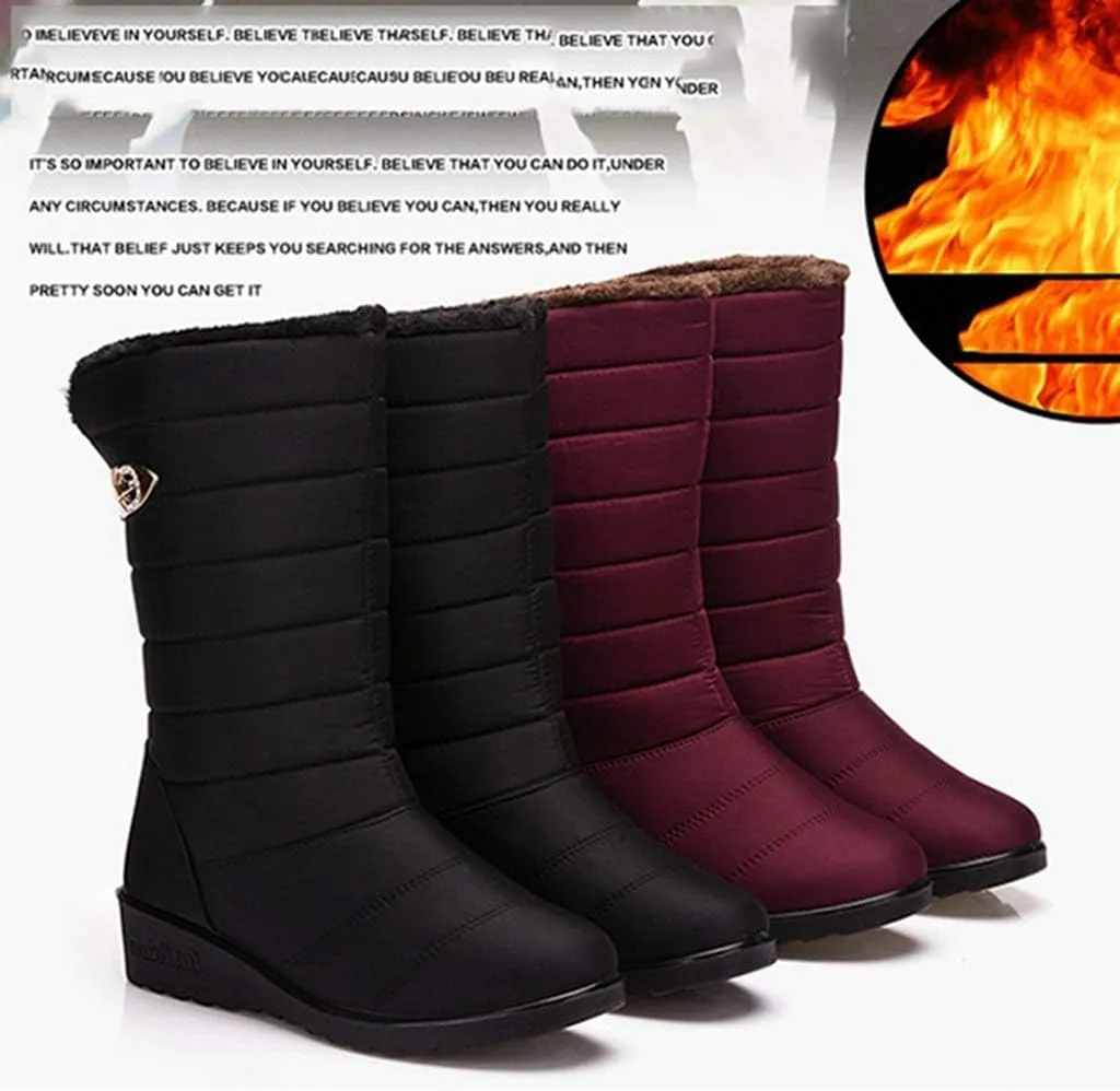 MIOKE Women's Waterproof Rain Mid Wide Calf Snow Boots Warm Fur Lightweight Slip On Winter Cold Weather Boot