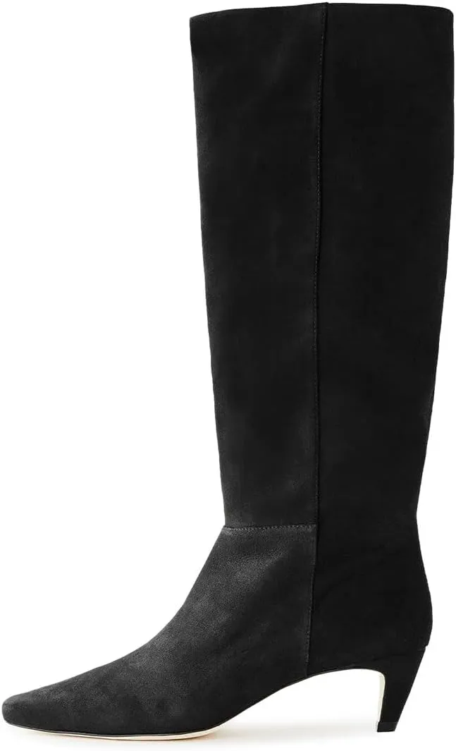 miss left Women Stretchy Knee High Boot Closed Square Toe Low Kitten Heel Winter Fall Tall Boots Party Dress Shoes Size 4-16 US