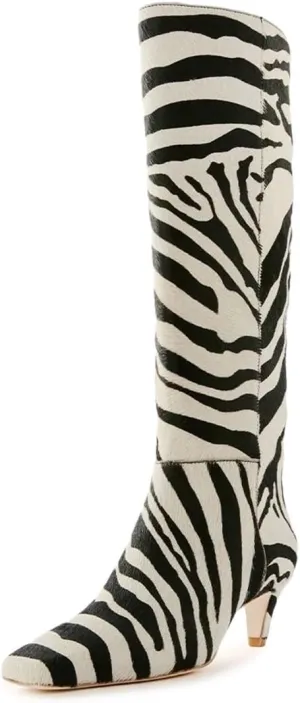 miss left Women Stretchy Knee High Boot Closed Square Toe Low Kitten Heel Winter Fall Tall Boots Party Dress Shoes Size 4-16 US