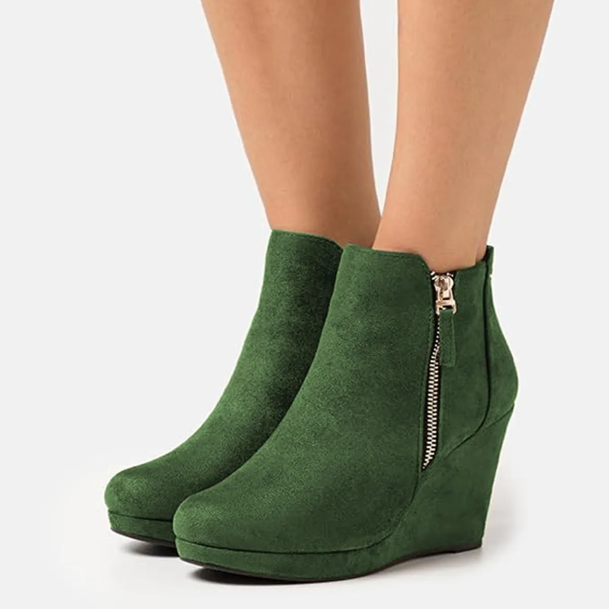 miss left Women's Trendy Wedge Ankle Boots Closed Round Toe Double Zippers High Heel Short Booties Fashion Party Shoe Size 4-16 US