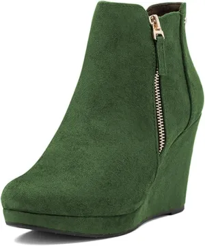 miss left Women's Trendy Wedge Ankle Boots Closed Round Toe Double Zippers High Heel Short Booties Fashion Party Shoe Size 4-16 US