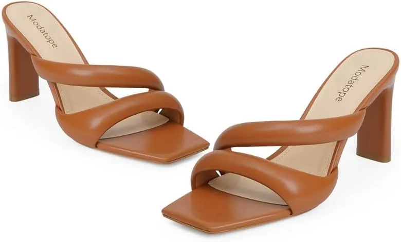Modatope Heeled Mules for Women Square Toe Heels Chunky Block Heeled Sandals Dress Shoes