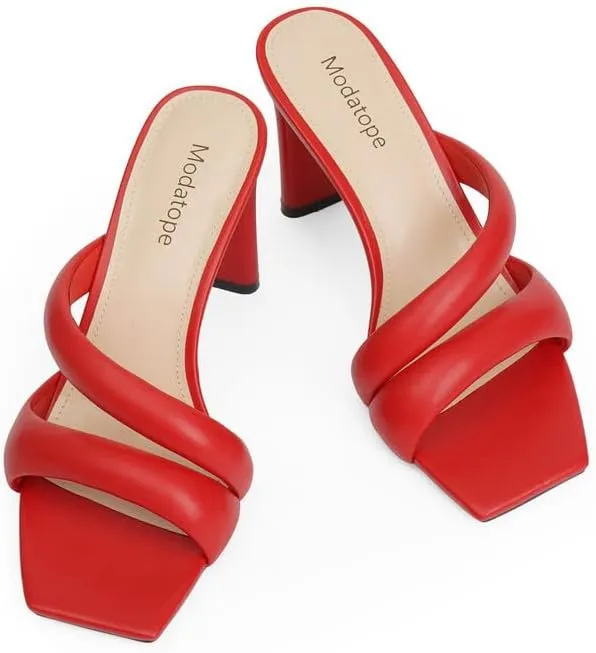 Modatope Heeled Mules for Women Square Toe Heels Chunky Block Heeled Sandals Dress Shoes