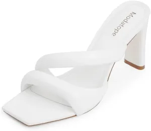 Modatope Heeled Mules for Women Square Toe Heels Chunky Block Heeled Sandals Dress Shoes