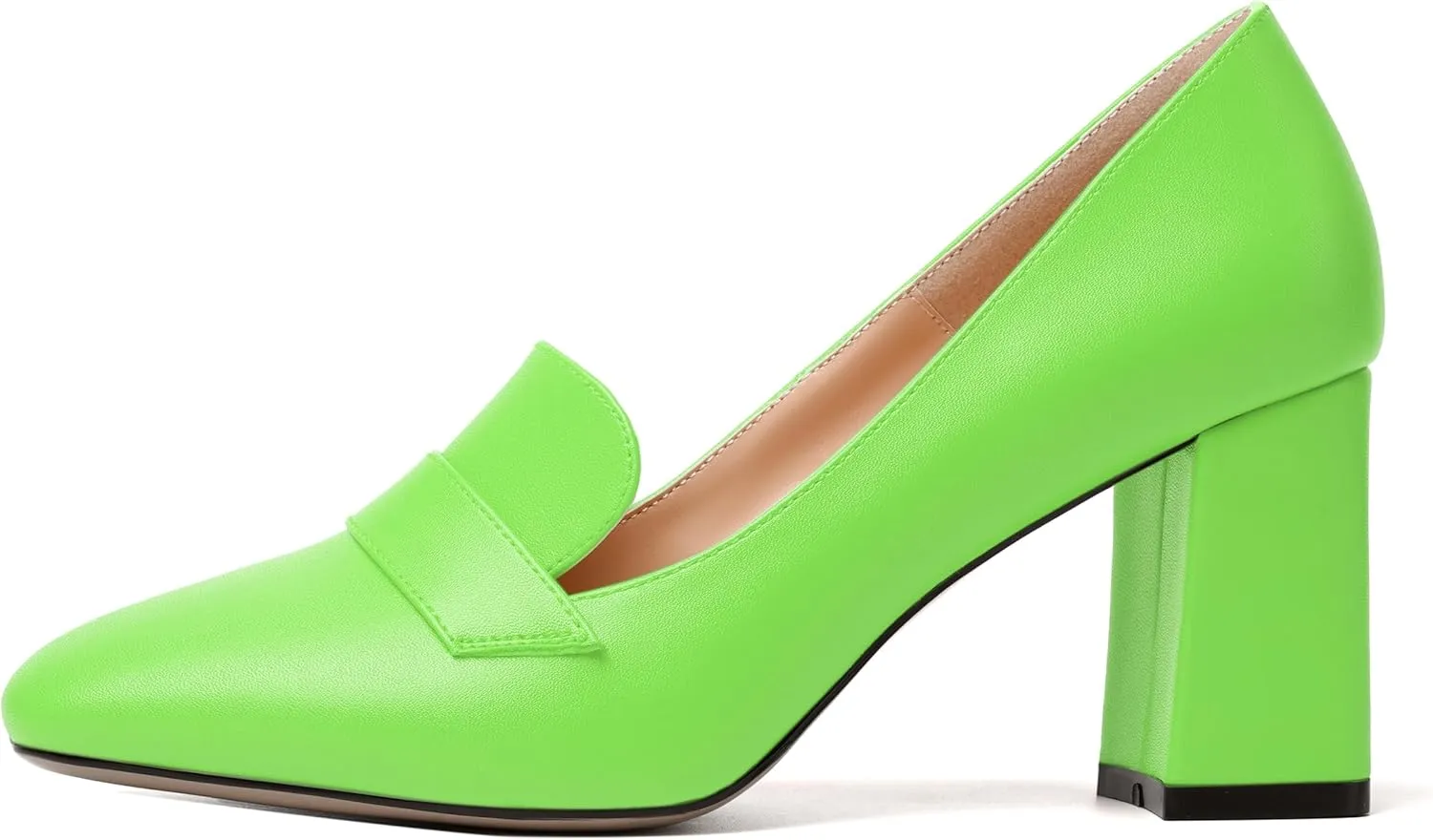 MODENCOCO Womens Sexy Formal Matte Slip On Square Toe Work Block High Heel Loafers Shoes 3.5 Inch