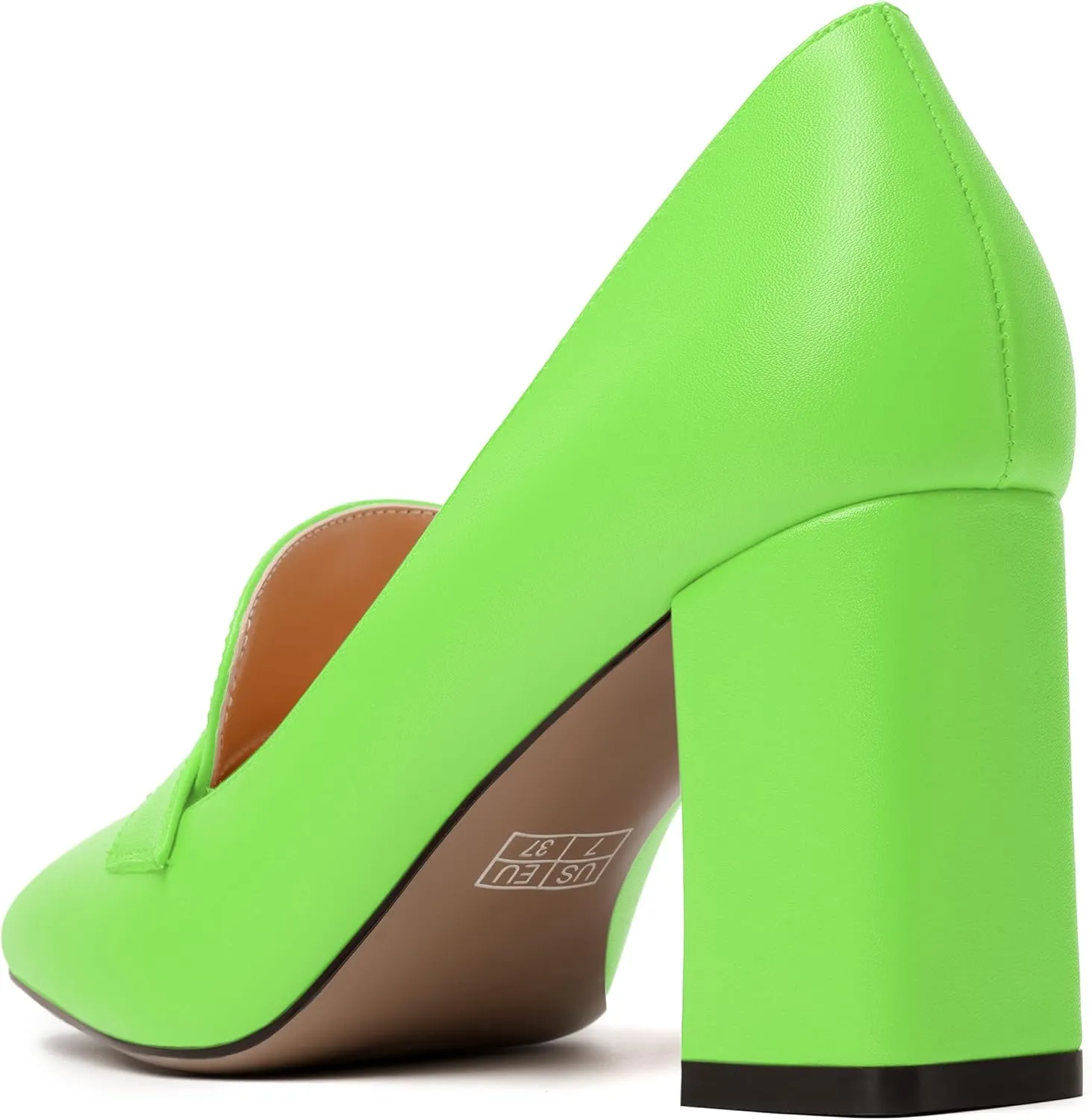 MODENCOCO Womens Sexy Formal Matte Slip On Square Toe Work Block High Heel Loafers Shoes 3.5 Inch