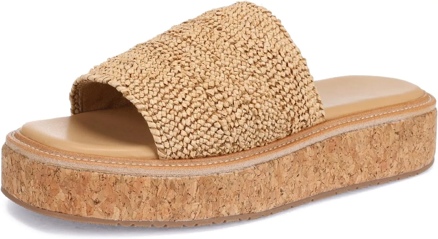 Monrovia Platform Sandals Women – Raffia Espadrilles Slip On Slides, Comfortable Summer Wedge Sandals, Straw Beach Shoes 2025