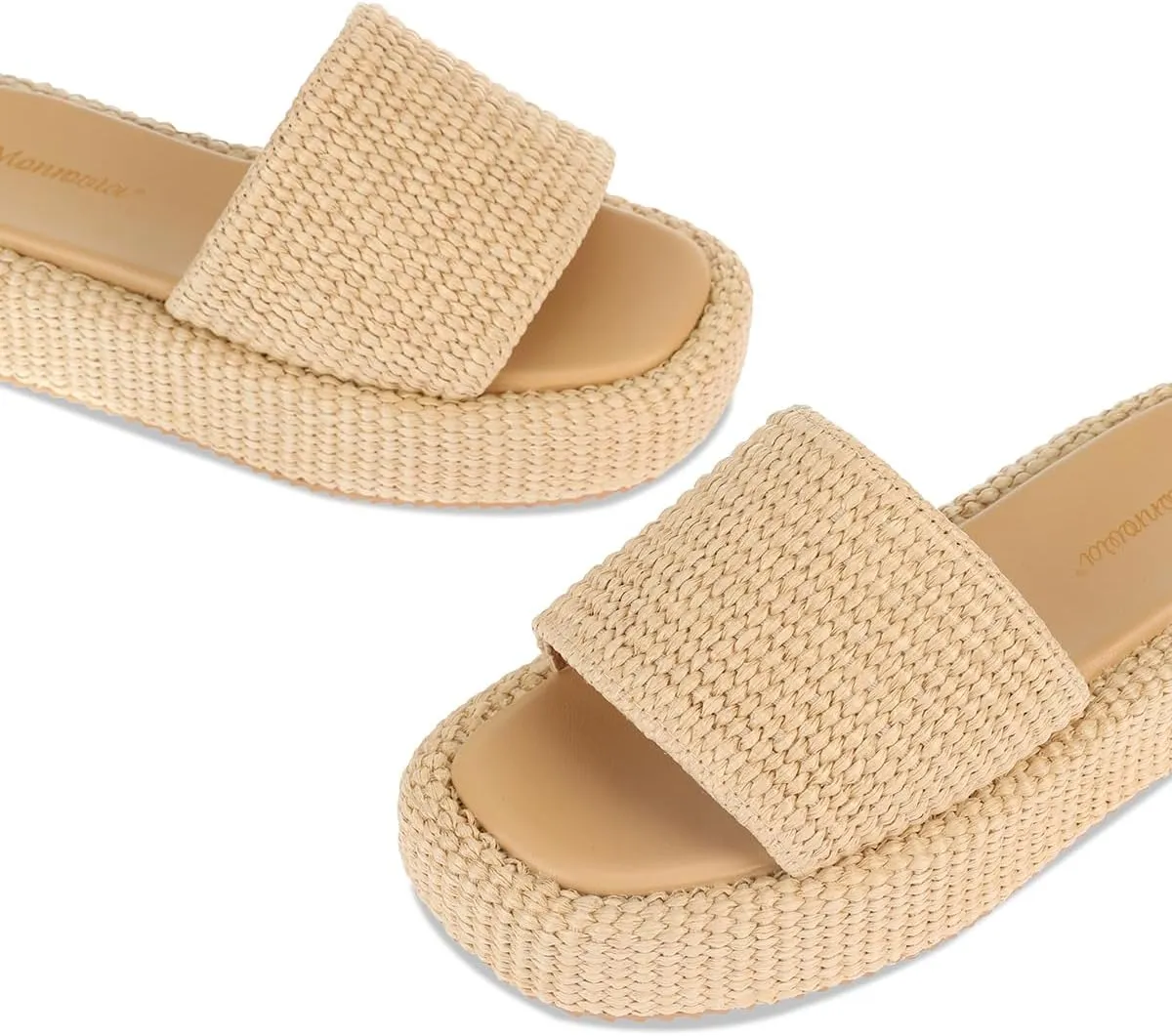Monrovia Platform Sandals Women – Raffia Espadrilles Slip On Slides, Comfortable Summer Wedge Sandals, Straw Beach Shoes 2025