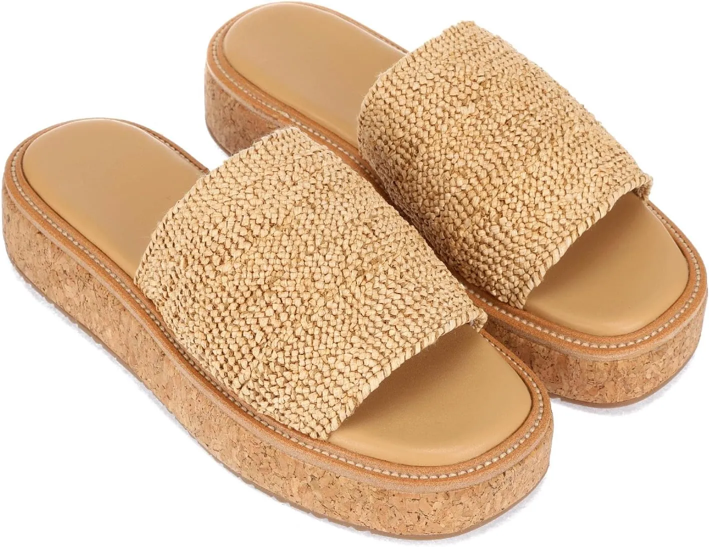 Monrovia Platform Sandals Women – Raffia Espadrilles Slip On Slides, Comfortable Summer Wedge Sandals, Straw Beach Shoes 2025