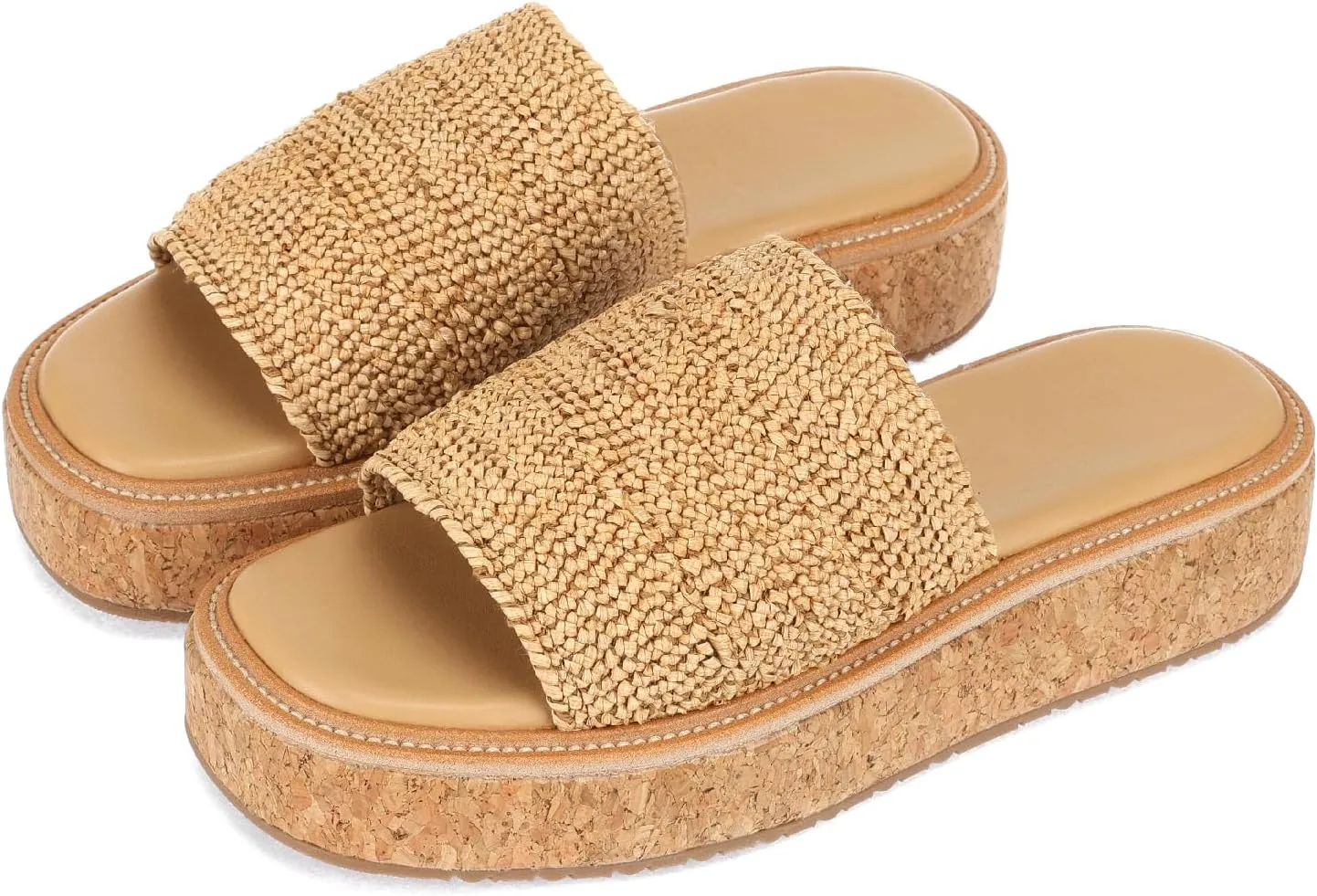 Monrovia Platform Sandals Women – Raffia Espadrilles Slip On Slides, Comfortable Summer Wedge Sandals, Straw Beach Shoes 2025