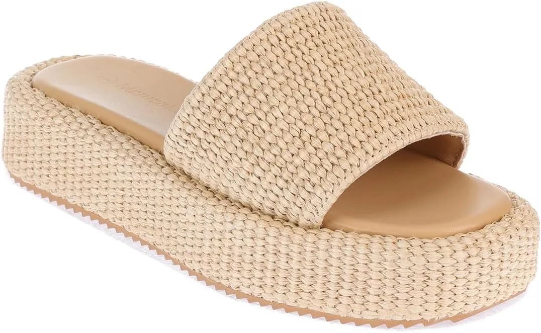 Monrovia Platform Sandals Women – Raffia Espadrilles Slip On Slides, Comfortable Summer Wedge Sandals, Straw Beach Shoes 2025