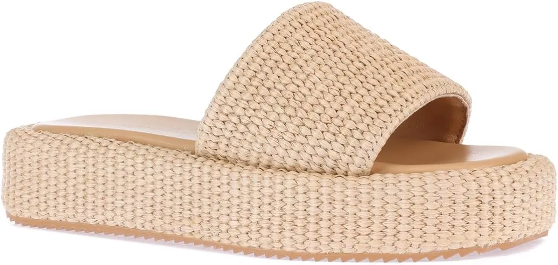 Monrovia Platform Sandals Women – Raffia Espadrilles Slip On Slides, Comfortable Summer Wedge Sandals, Straw Beach Shoes 2025