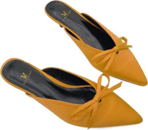 MOOMMO Women Satin Kitten Heel Mules Sandals Pointed Toe Slip On Bowtie Slide Sandal 1.5 Inch Low Heels Backless Loafer Shoes for Office Ladies Dressy Casual Summer Comfort Heeled Slipper 5-13 M US