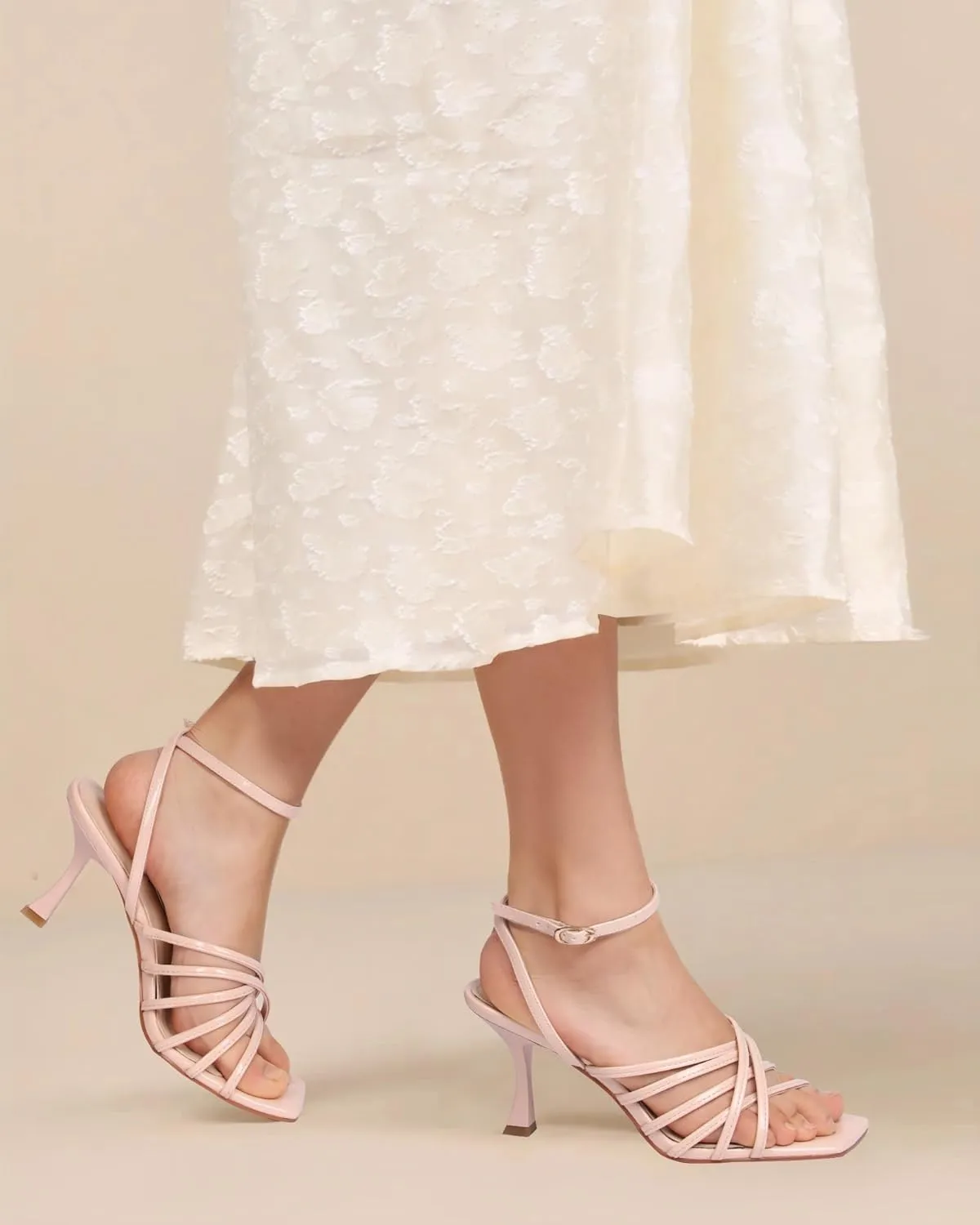 MUCCCUTE Heels for Women Square Open Toe Heeled Sandals Strappy Heels Ankle Strap Comfort Weddings Dressy Prom Shoes