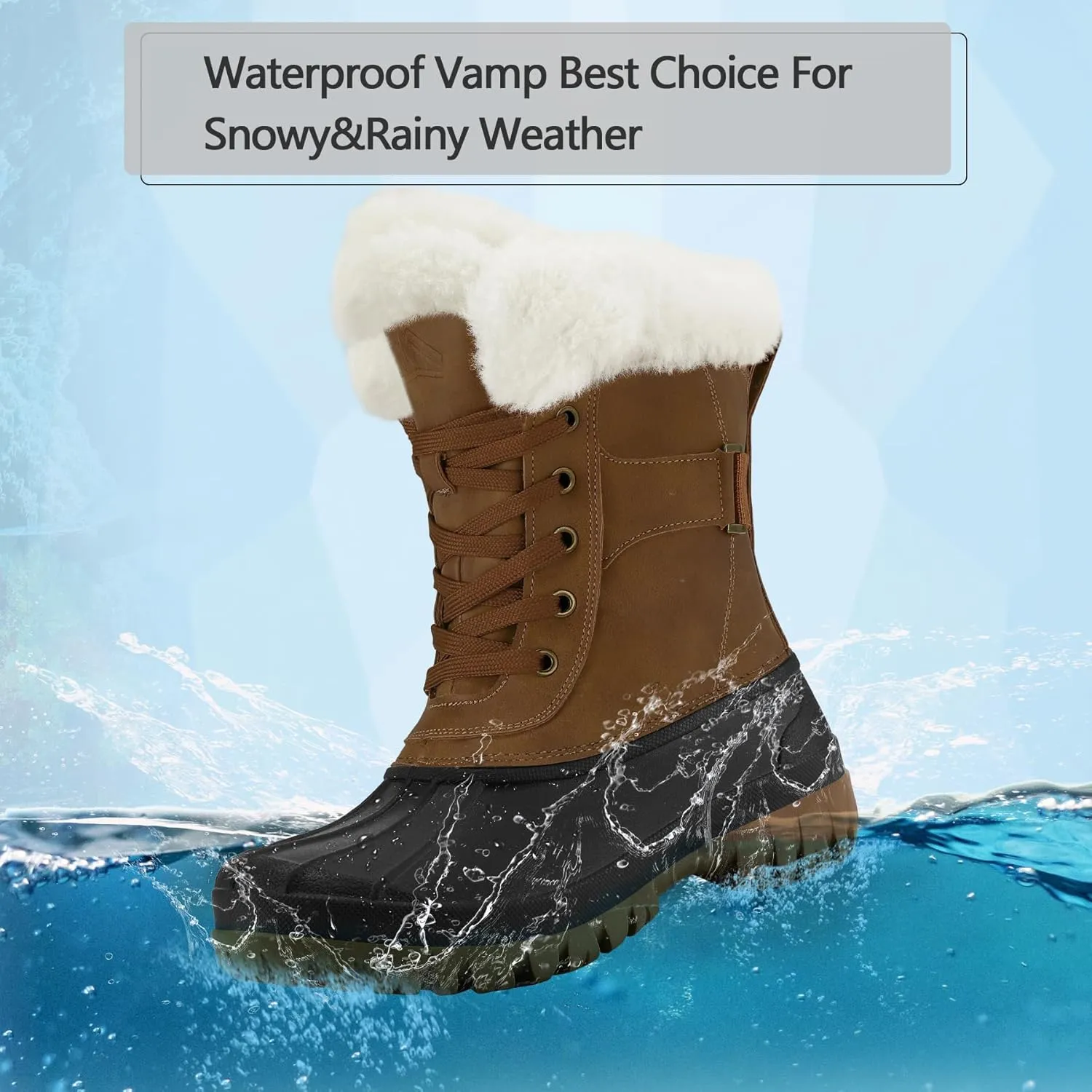 mysoft Women's Waterproof Snow Boots Insulated Warm, Lace-Up Winter Mid Calf Duck Boots for Outdoor