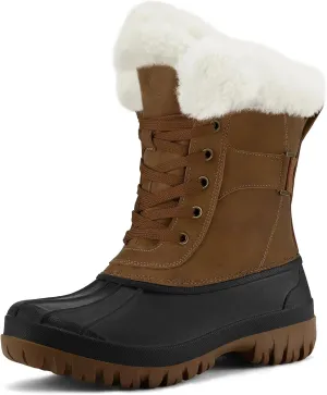 mysoft Women's Waterproof Snow Boots Insulated Warm, Lace-Up Winter Mid Calf Duck Boots for Outdoor