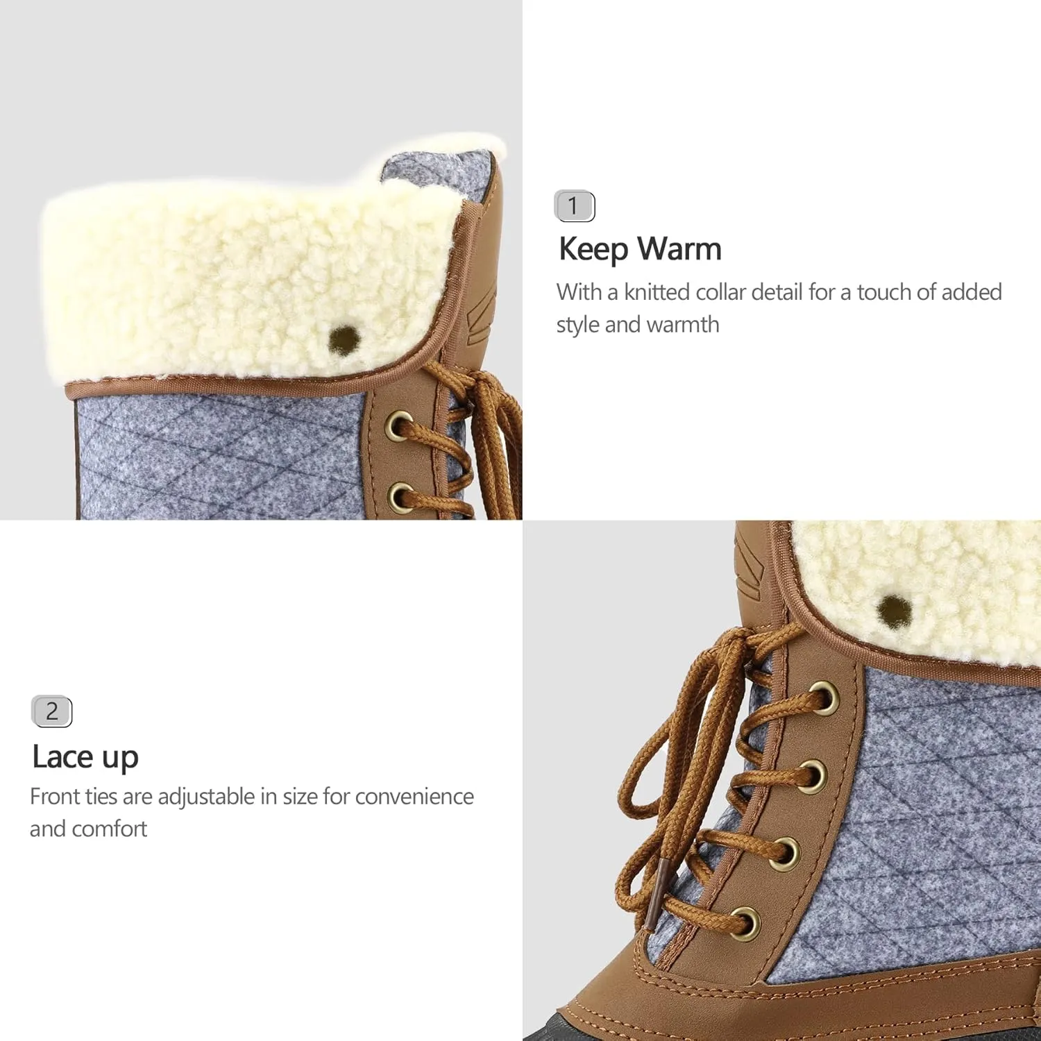 mysoft Women's Waterproof Snow Boots Insulated Warm, Lace-Up Winter Mid Calf Duck Boots for Outdoor