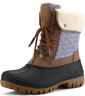 mysoft Women's Waterproof Snow Boots Insulated Warm, Lace-Up Winter Mid Calf Duck Boots for Outdoor