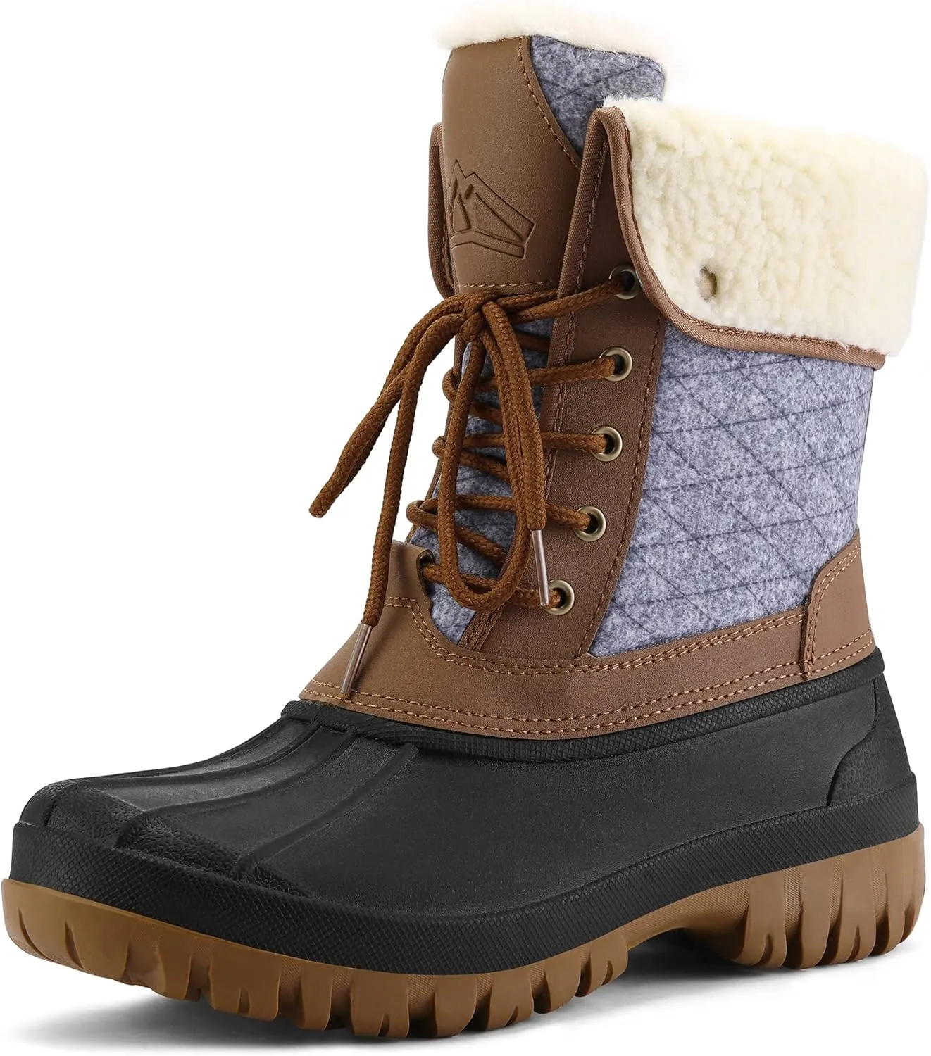 mysoft Women's Waterproof Snow Boots Insulated Warm, Lace-Up Winter Mid Calf Duck Boots for Outdoor