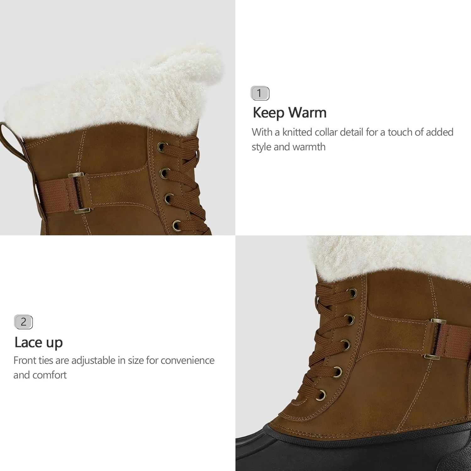 mysoft Women's Waterproof Snow Boots Insulated Warm, Lace-Up Winter Mid Calf Duck Boots for Outdoor