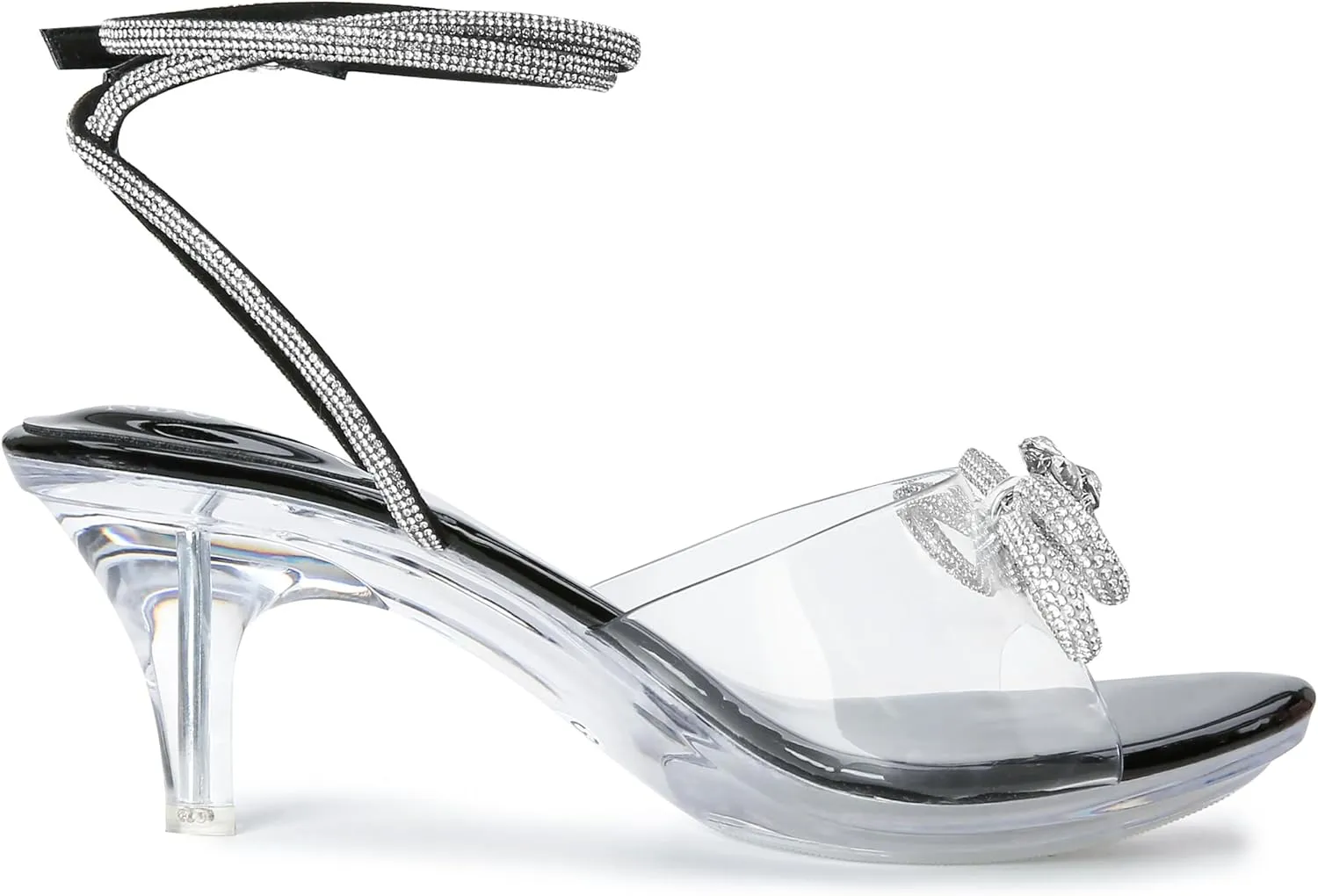 NBUUNBU Rhinestone Bowknot Strappy Clear Heels for Women - Ankle Strap Platform Sandals With Transparent High Heel - Sexy Crystal Slingback Stiletto Open Toe Comfy Party Wedding Shoes Mules Pump