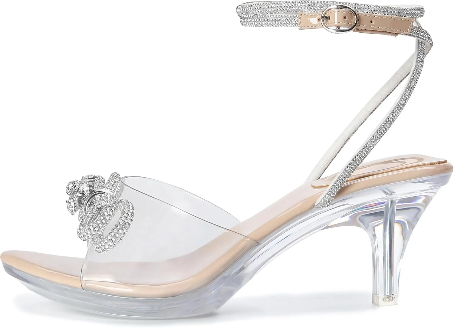NBUUNBU Rhinestone Bowknot Strappy Clear Heels for Women - Ankle Strap Platform Sandals With Transparent High Heel - Sexy Crystal Slingback Stiletto Open Toe Comfy Party Wedding Shoes Mules Pump