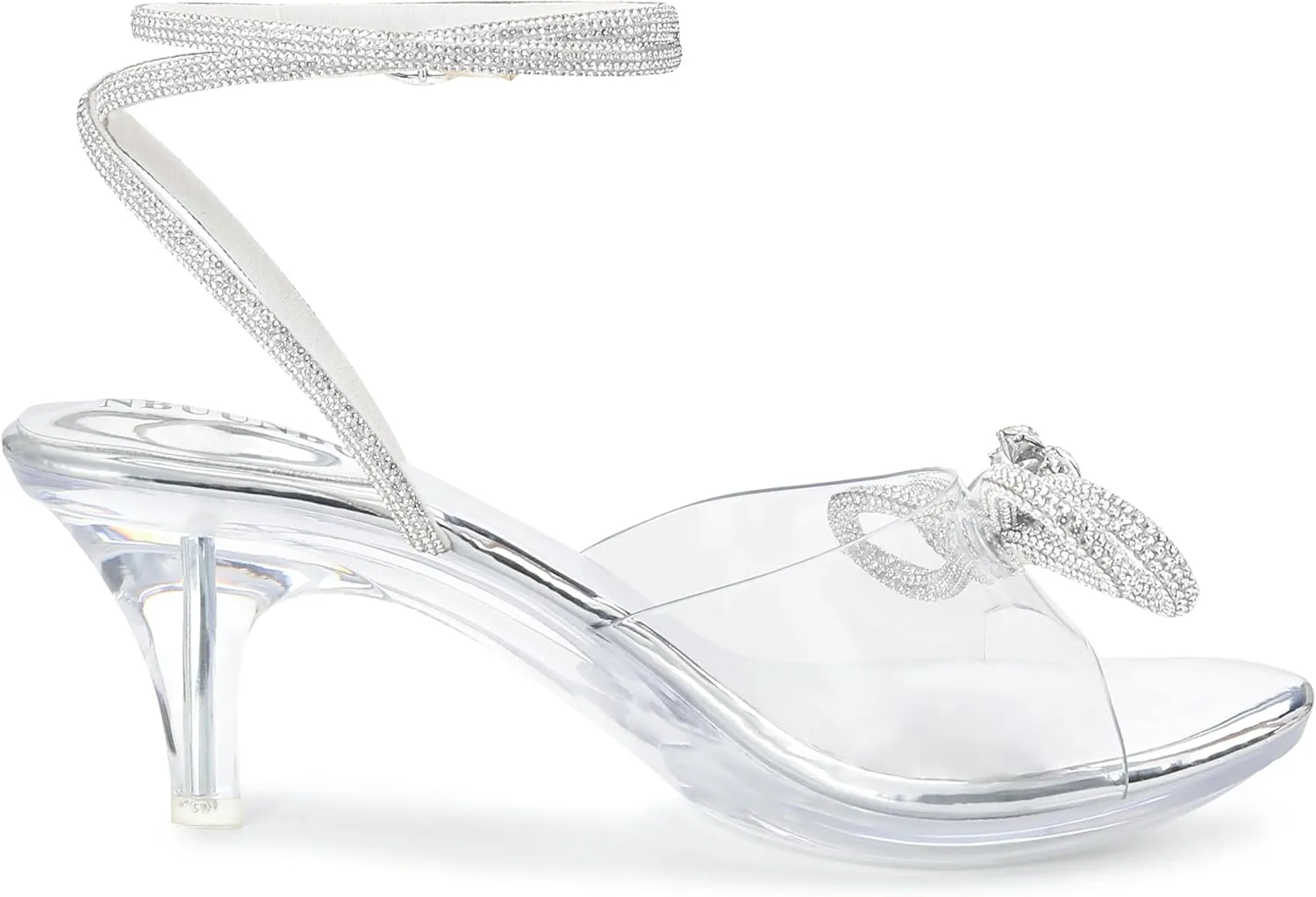 NBUUNBU Rhinestone Bowknot Strappy Clear Heels for Women - Ankle Strap Platform Sandals With Transparent High Heel - Sexy Crystal Slingback Stiletto Open Toe Comfy Party Wedding Shoes Mules Pump