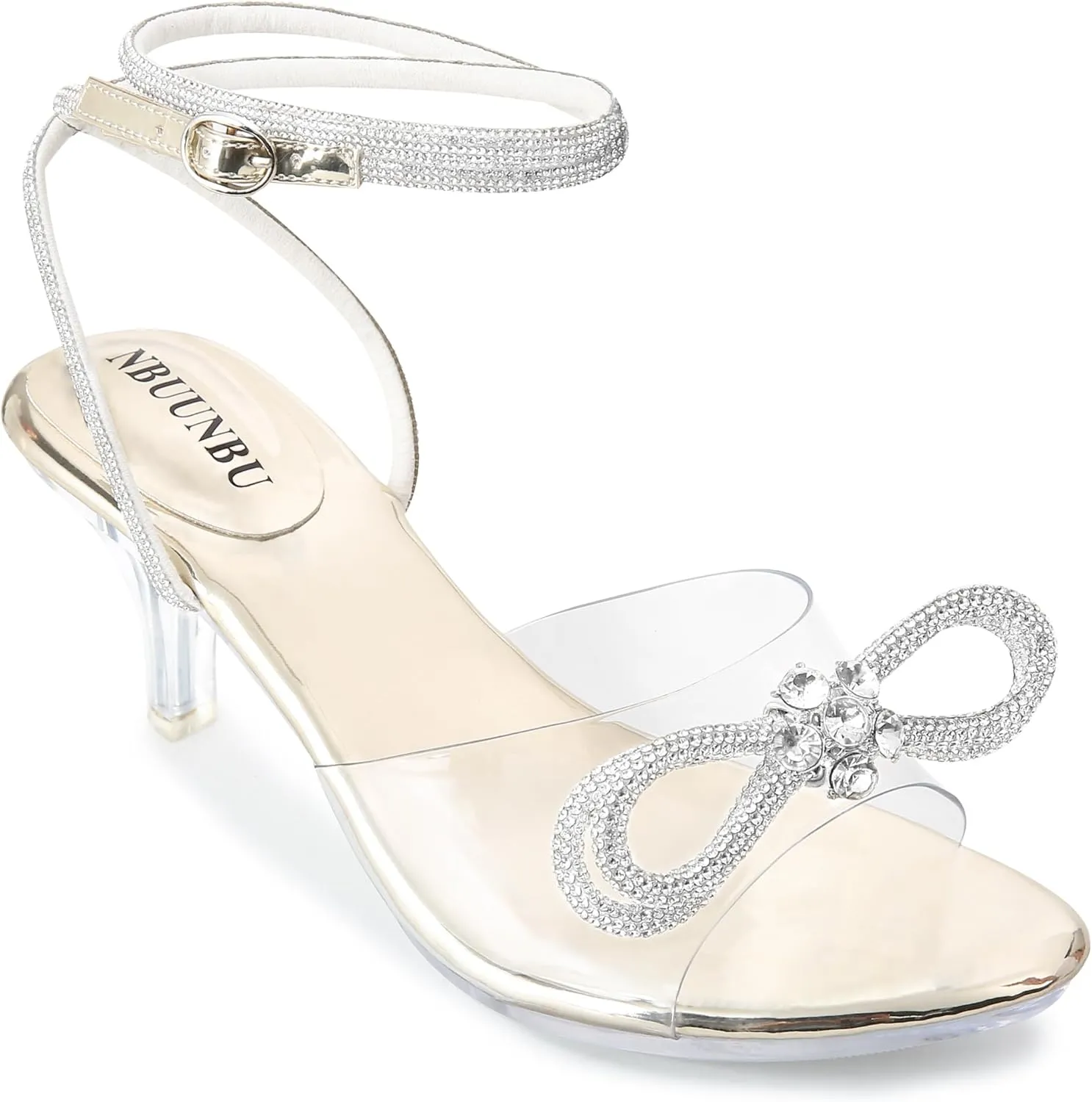 NBUUNBU Rhinestone Bowknot Strappy Clear Heels for Women - Ankle Strap Platform Sandals With Transparent High Heel - Sexy Crystal Slingback Stiletto Open Toe Comfy Party Wedding Shoes Mules Pump