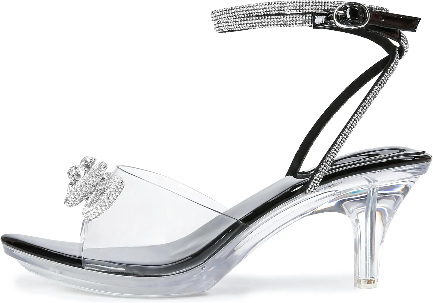 NBUUNBU Rhinestone Bowknot Strappy Clear Heels for Women - Ankle Strap Platform Sandals With Transparent High Heel - Sexy Crystal Slingback Stiletto Open Toe Comfy Party Wedding Shoes Mules Pump