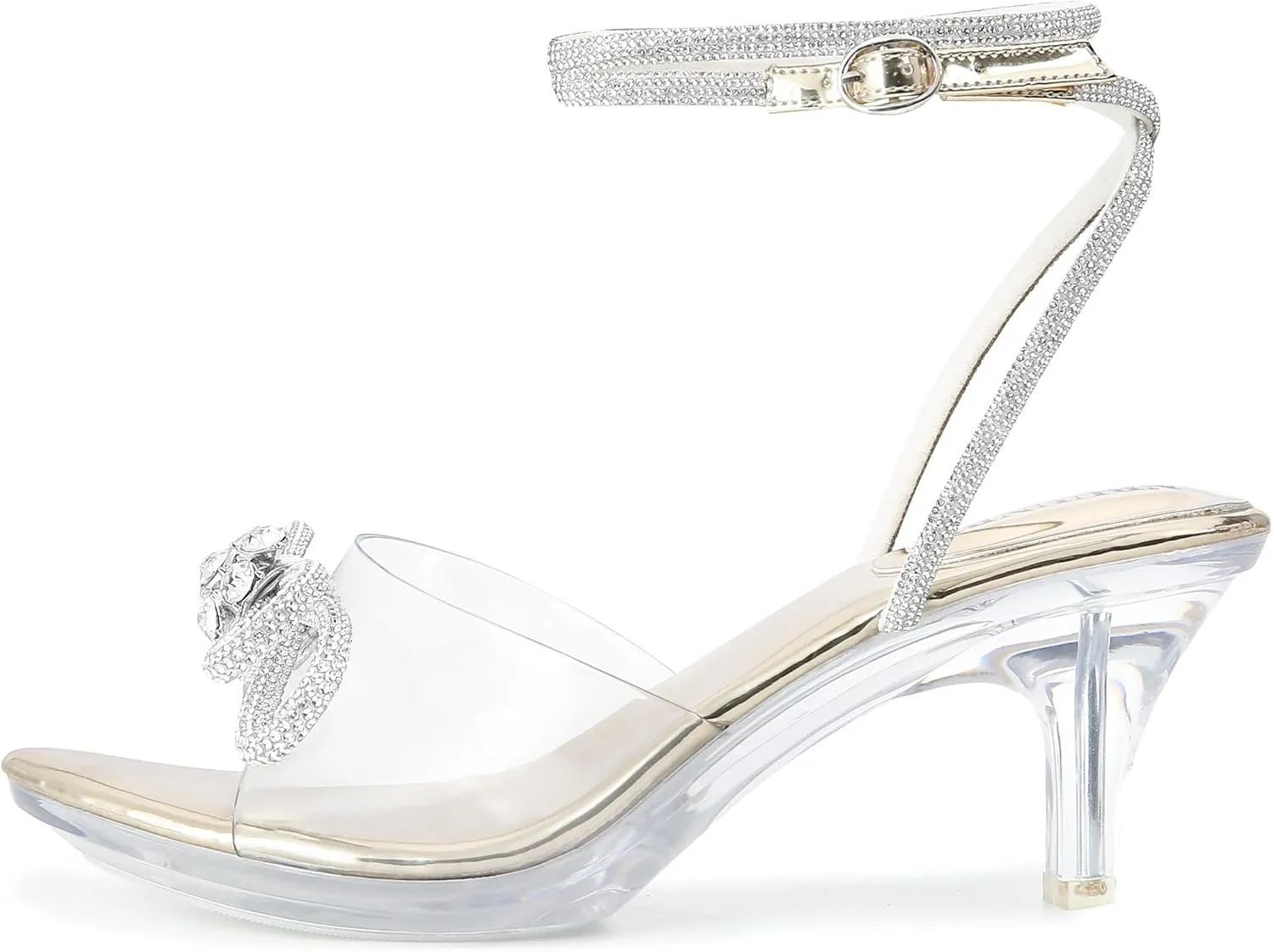 NBUUNBU Rhinestone Bowknot Strappy Clear Heels for Women - Ankle Strap Platform Sandals With Transparent High Heel - Sexy Crystal Slingback Stiletto Open Toe Comfy Party Wedding Shoes Mules Pump